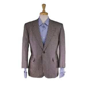 Custom Made Trussardi Linen Navy/Cream Gingham Check Blazer Jacket 38S